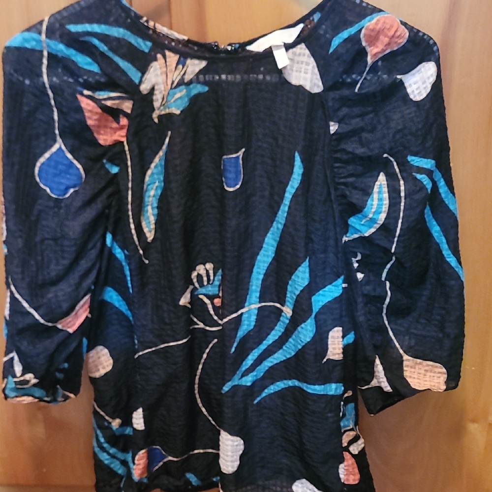 Rebecca Taylor Navy Floral Blouse